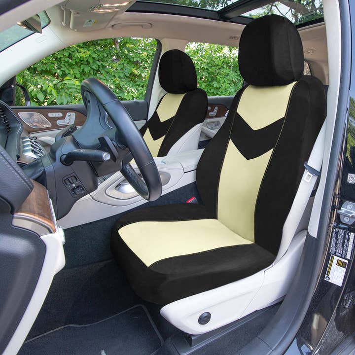 Ensemble complet de housses de siège auto en tissu plat Chevron - Beige pour la vente par FH GROUP