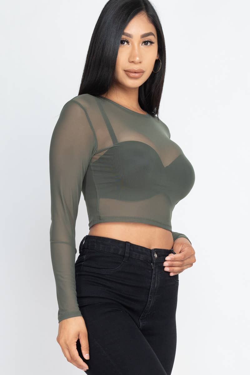 CAPELLA APPAREL - Wholesale Knit Top - Women's - Solid Mesh Sheer Crop Top6