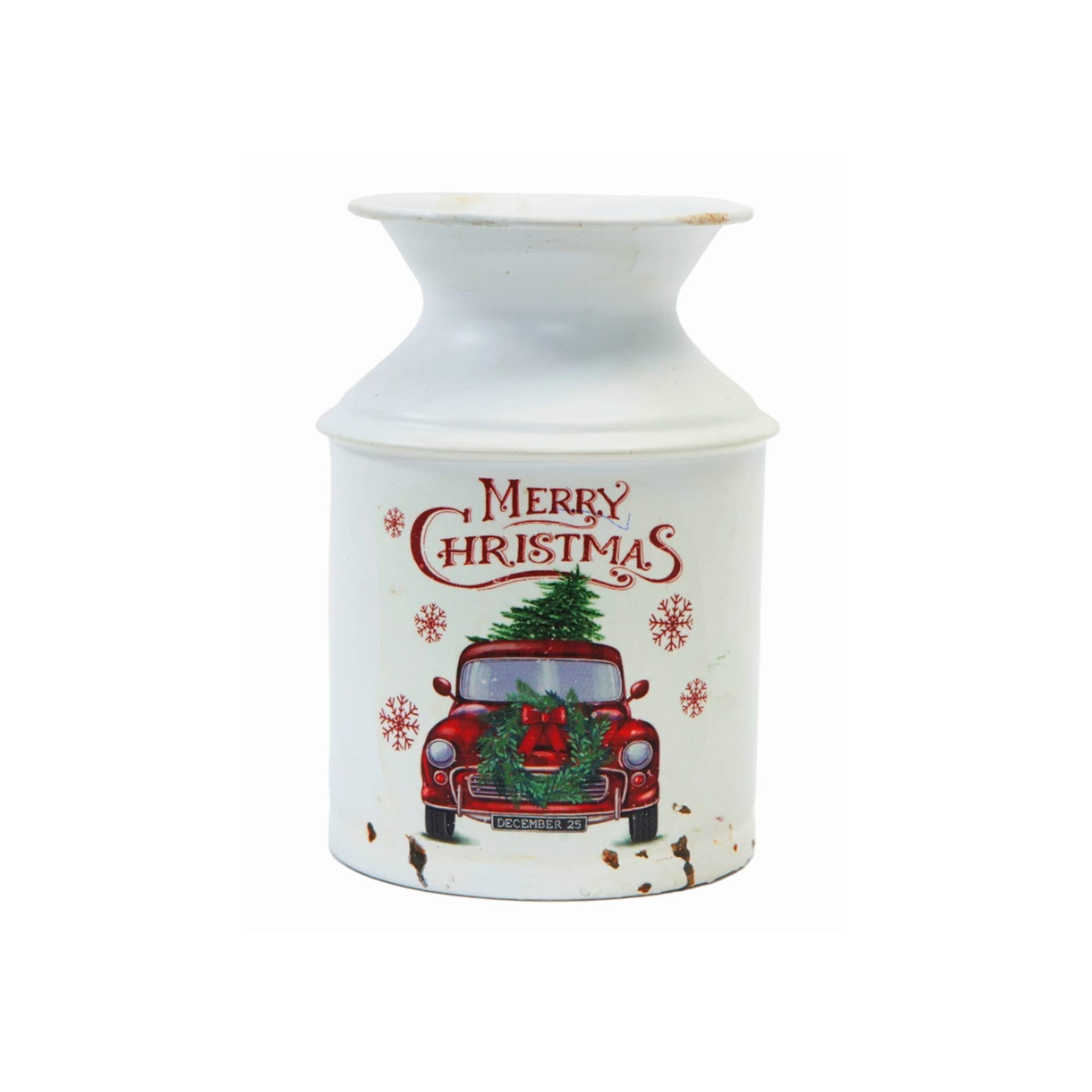 Jacobson - Wholesale Christmas Decoration - 5.6"H "Merry Christmas" Metal Milk Jug with Truck