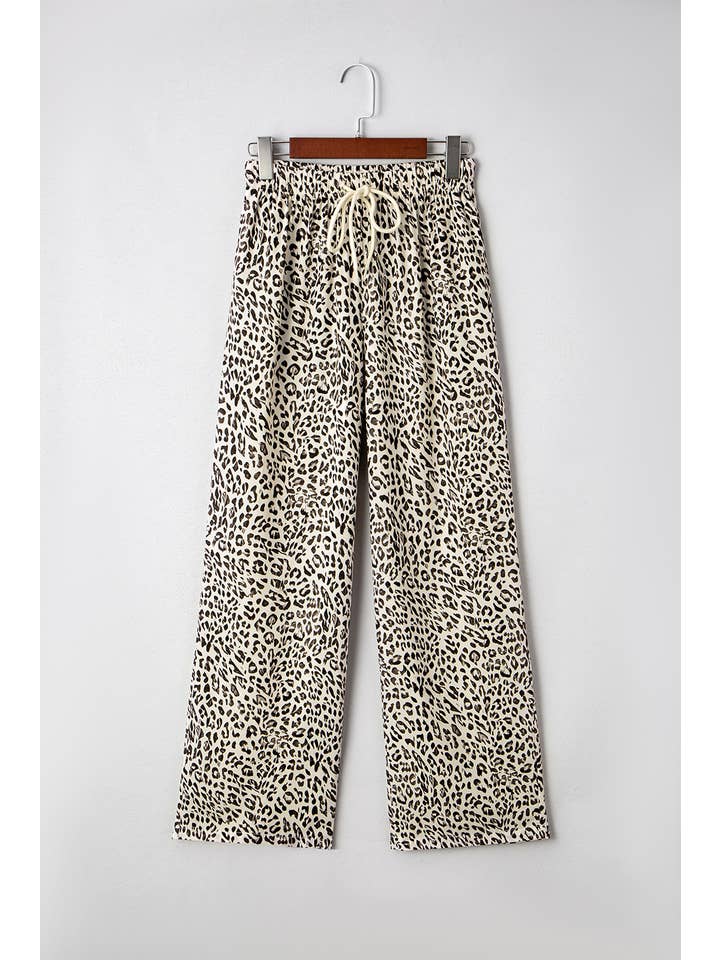 Brown Leopard Drawstring Elastic Waistband Loose Pants for wholesale on Faire