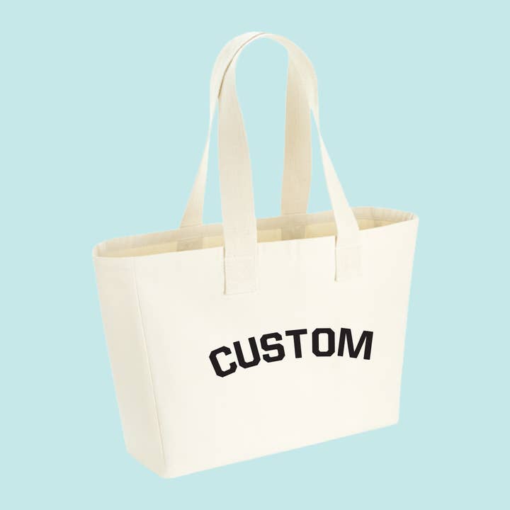 Sac fourre-tout en toile style universitaire avec texte personnalisé chaque jour pour la vente par Lovetree Design