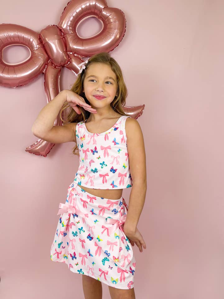 Three Wildflower Designs - Wholesale Activewear Set - Kids - Bow and Butterfly Two-Piece Athletic Tank and Skort Set