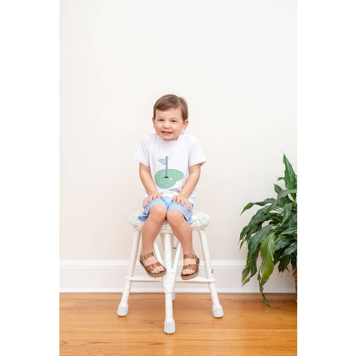 Lil Cactus - Wholesale Top & Short Set - Kids - Blue Gingham Golf Hole Shirt and Shorts Set