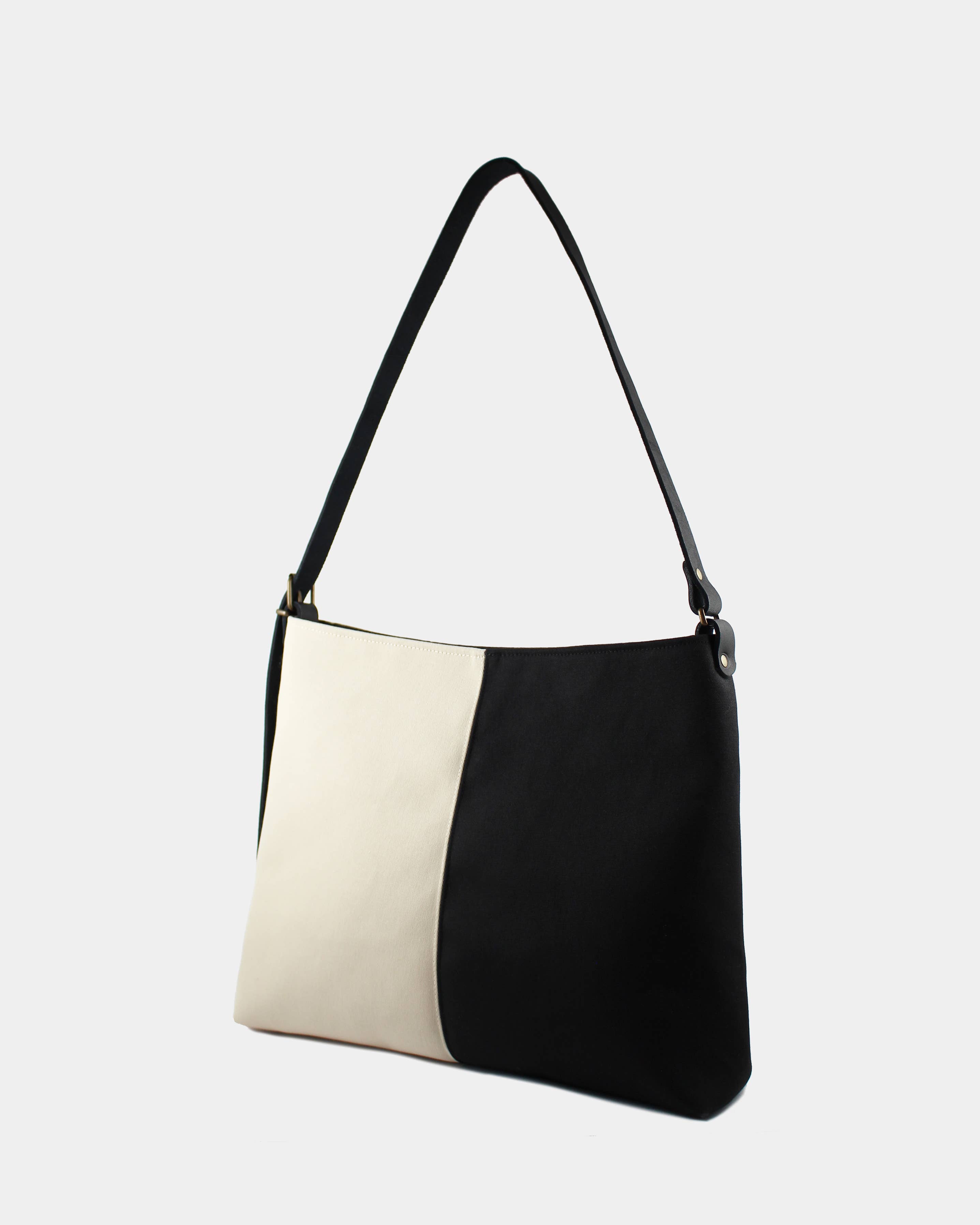 Reliée Studio - Wholesale Shoulder Bag - Women's - Black and white WATERPROOF bag with leather strap - Bianca3