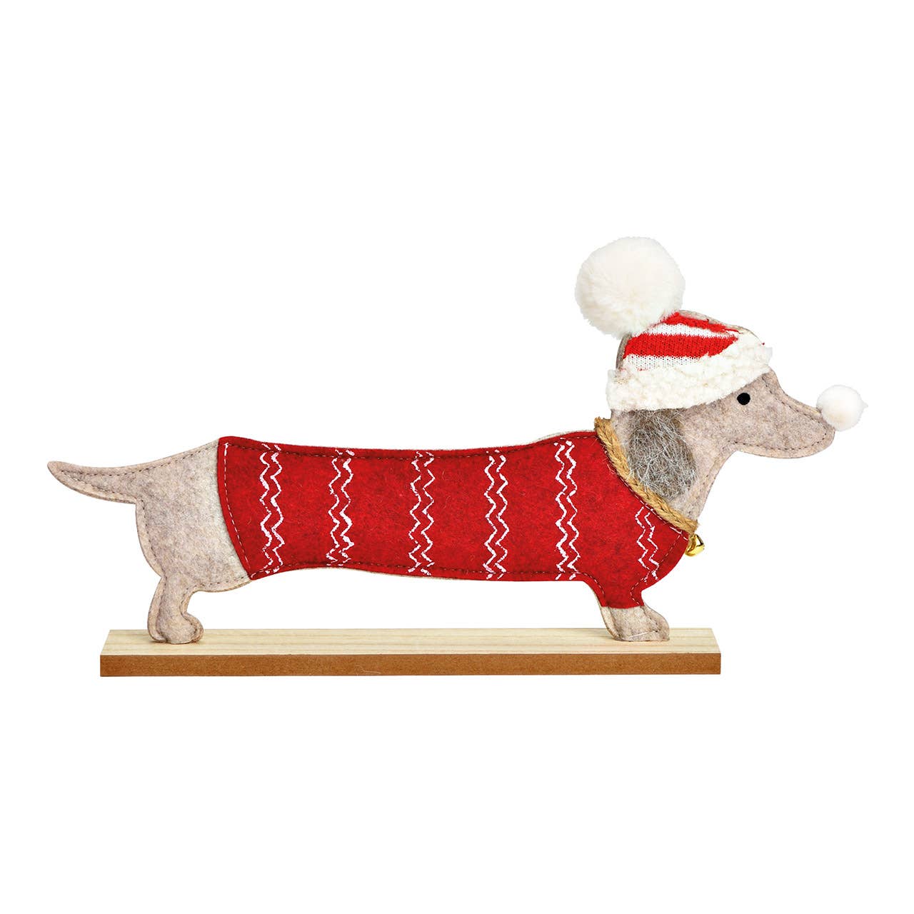 Wurm - Vente Décoration de Noël - Chien en feutre rouge sur socle en bois (L/H/P) 33x18x4cm0