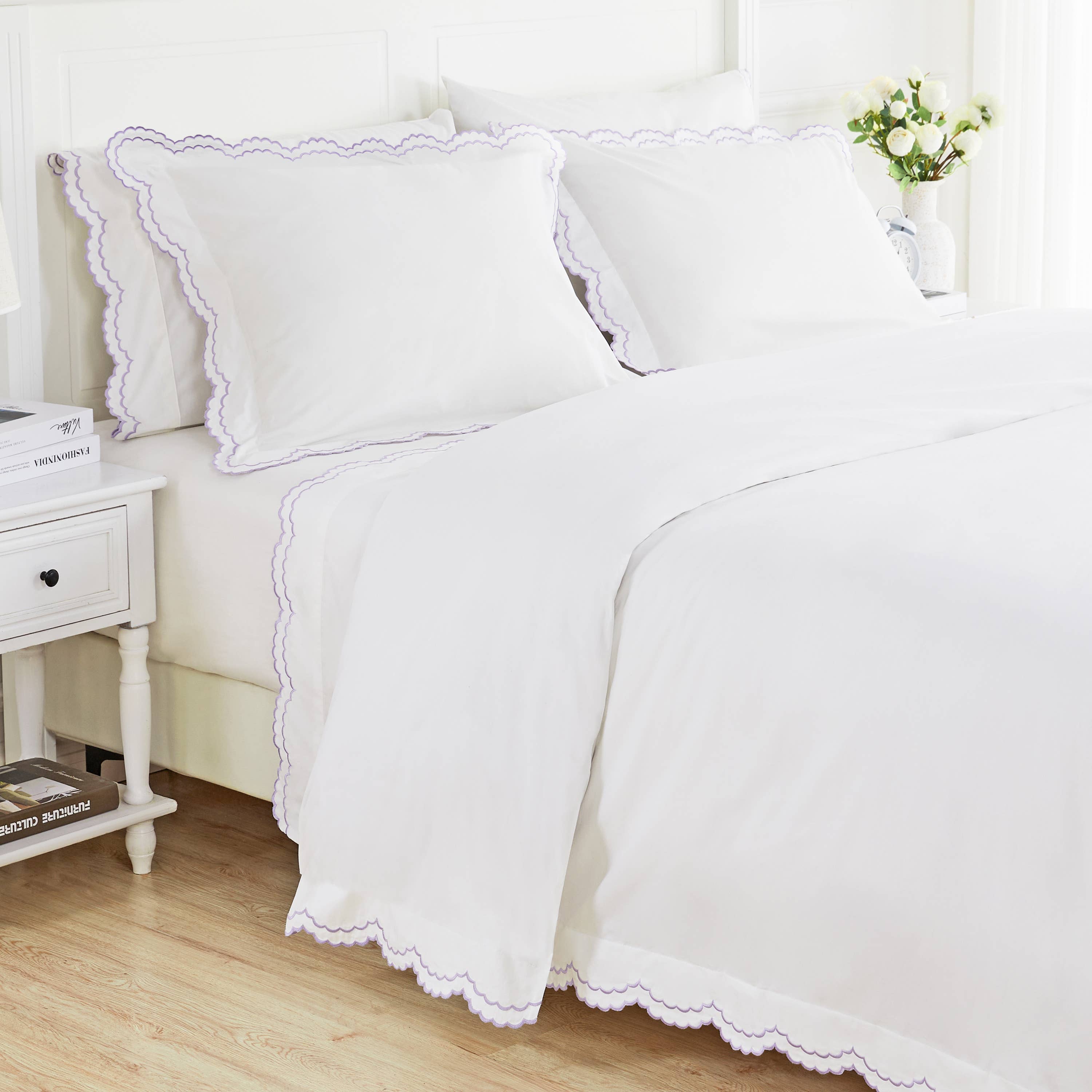 Mélange Home - Vente Housses de couette - Ensemble de housse de couette en percale de coton brodé à double festons35