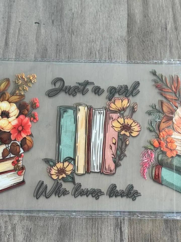 Just A Girl Who Loves Books UV DTF 16oz cup wrap - double sided - Permanent Decal - Ready to apply for wholesale by ASAP Craft Supplies