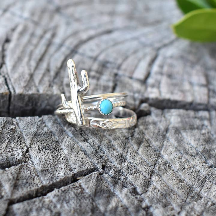 A Wild Violet - Venta al por mayor Anillos solitarios - Juego de anillos de cactus Saguaro, color turquesa
