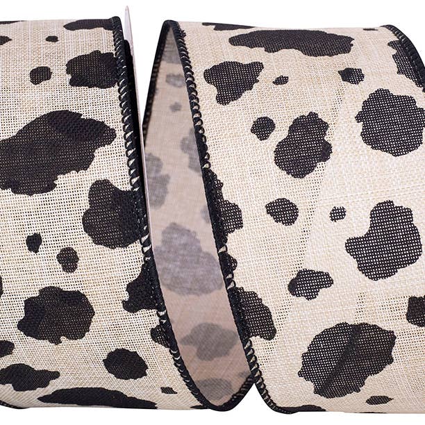 Cow Print Linen Wired Edge,/black, 2-1/2 In, 10 Yards for wholesale by RELIANT RIBBON