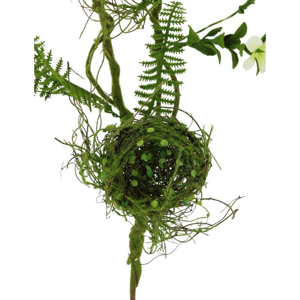 General Wholesale Inc - Wholesale Artificial Plant - GREENERY WITH BIRD'S NEST SPRAY 28" - CREAM AND GREEN - 2193760