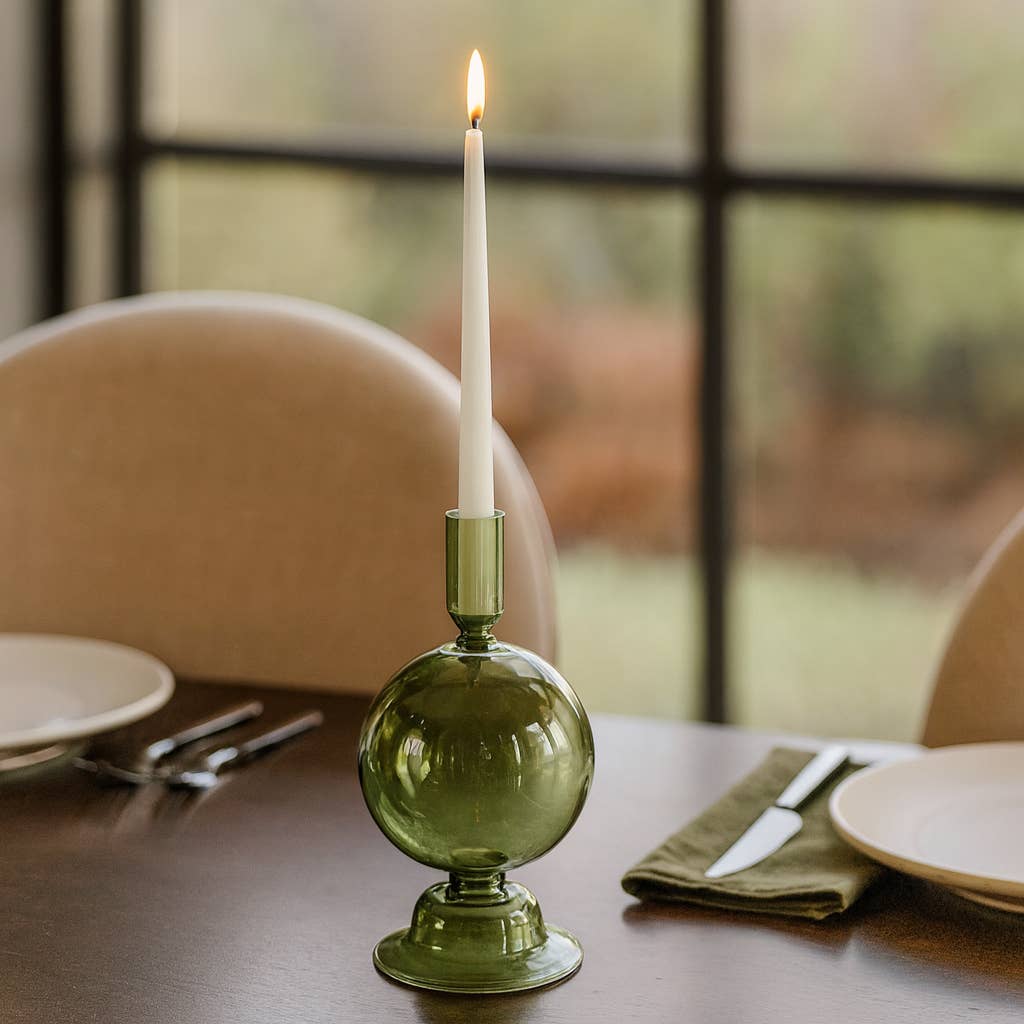 Sagebrook Home - Wholesale Candle Holder - Taper Candle Holder - Olive Glass Bubble, 7 in.2