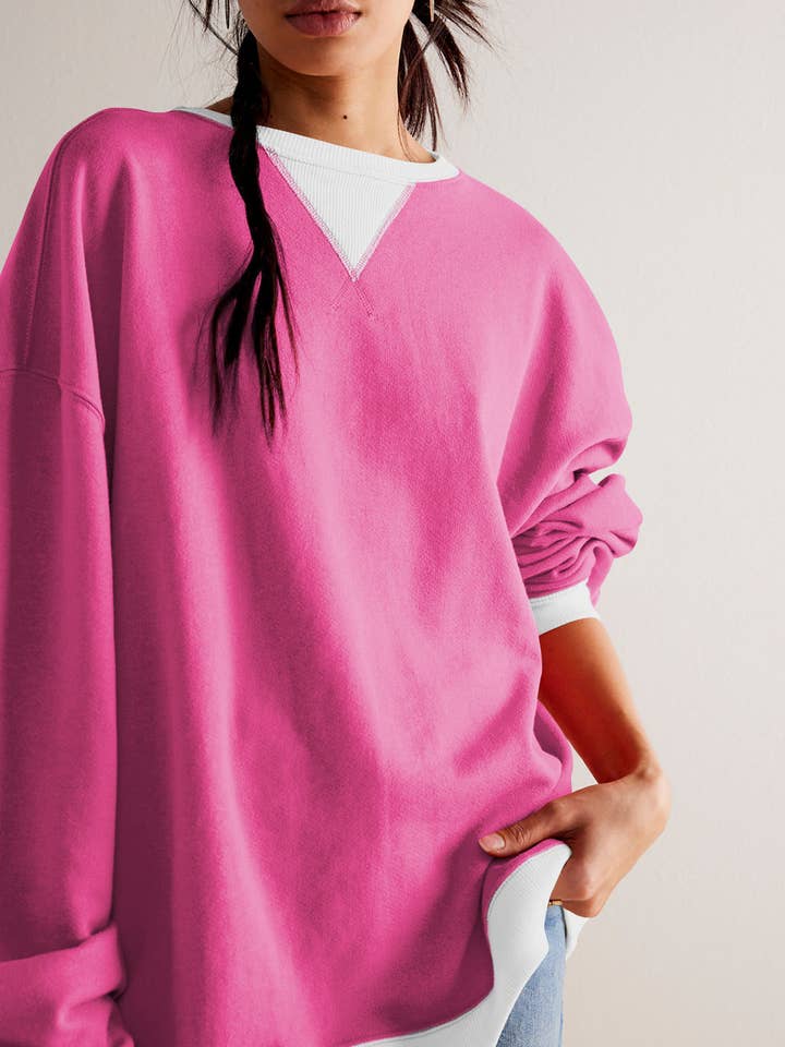 Lovesoft - Wholesale Sweatshirt - Women's - Solid Color Round Neck Fork Loose Sweatshirt Sweater21