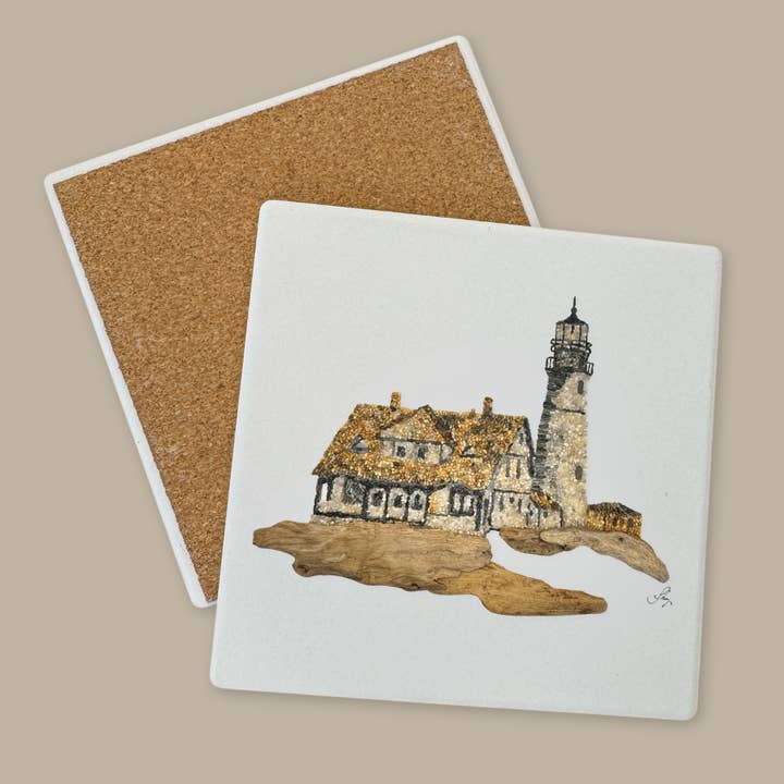 Coaster | Portland Headlight Lighthouse Ceramic Coaster for wholesale by Coastal art co.