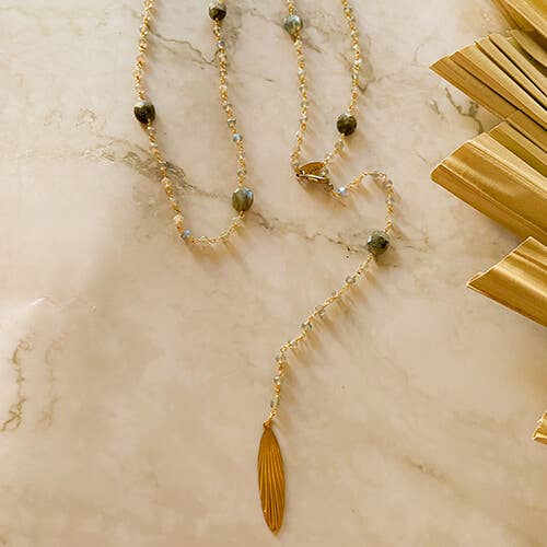 Long Adjustable Y Necklace with Labradorite for wholesale by Santore Jewelry Company