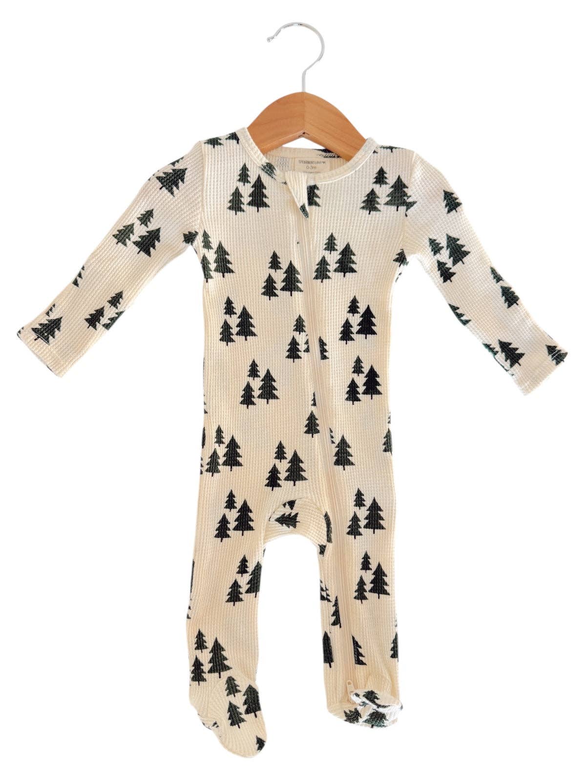 SpearmintLOVE – wholesale Jumpsuit – Baby – Organic Waffle 2-Way Zip Footie, Forest Green Trees3