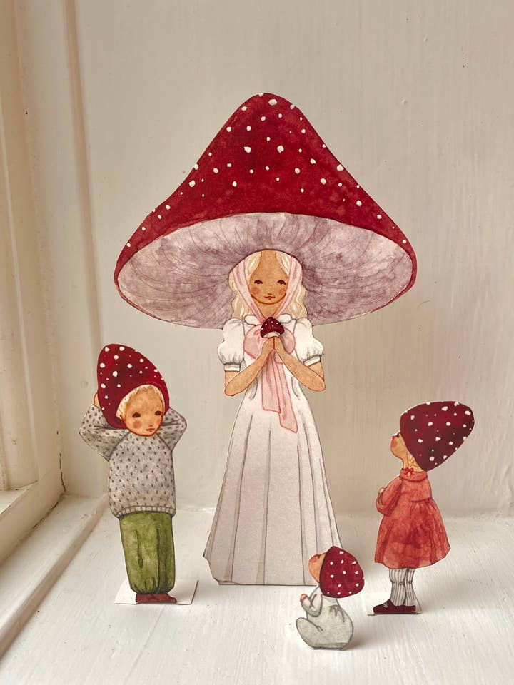 Papercutouts Red Mushroom Mom with Children for wholesale by Tall Hat Tales