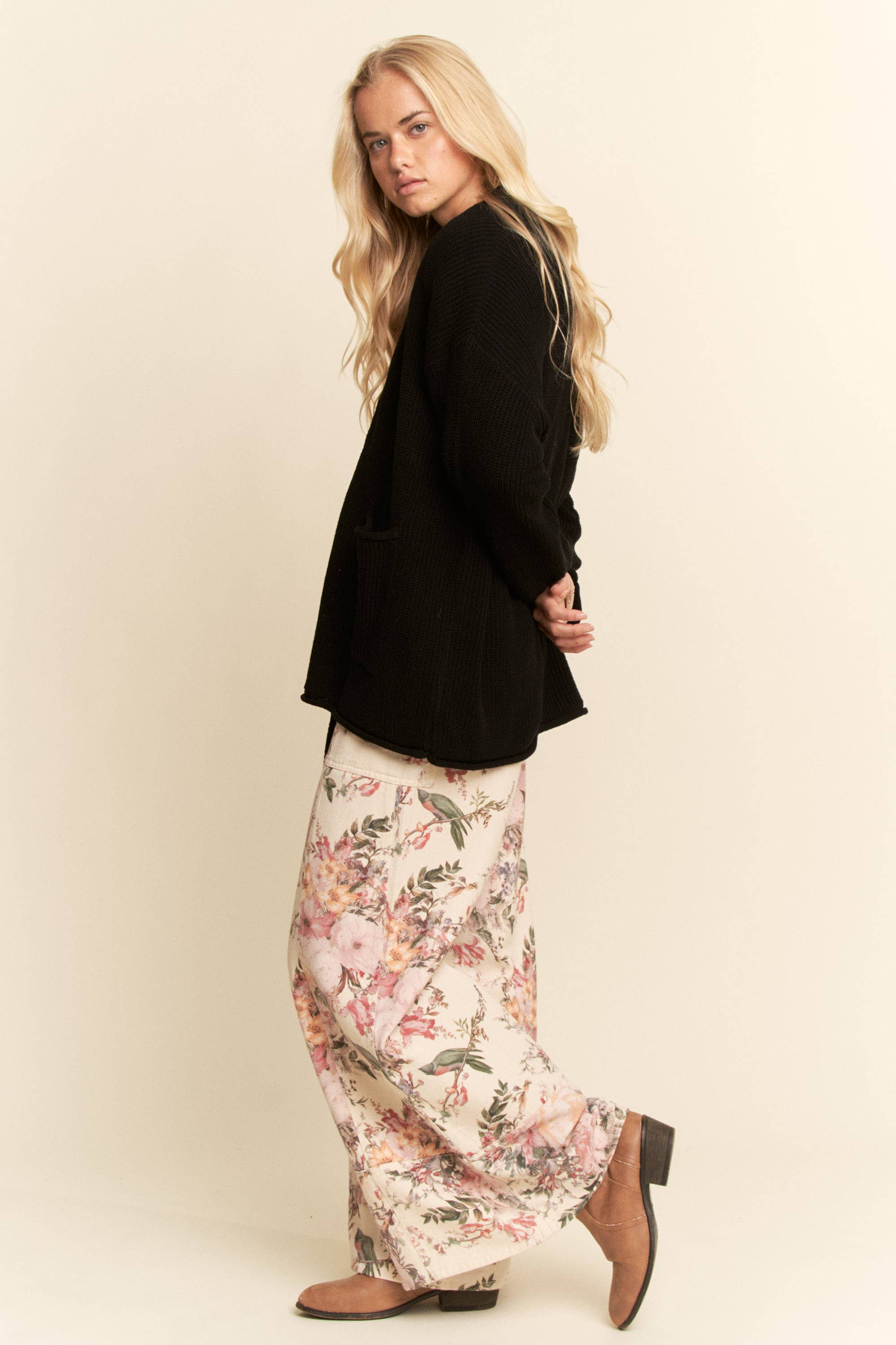 Black LONG OVERSIZED BUTTON-UP CARDIGAN RIBBED TEXTURE for wholesale on Faire8