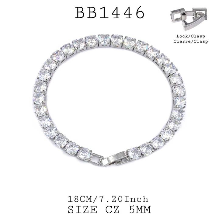 5mm Cubic Zirconia Closure Clasp Tennis Bracelet in Brass for wholesale by Nisso & Co. NYC Jewelry Wholesale