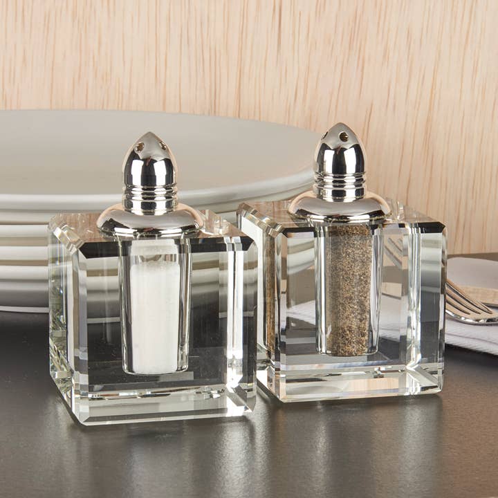 Vitality Platinum Pair of Salt & Pepper Shakers for wholesale by Badash
