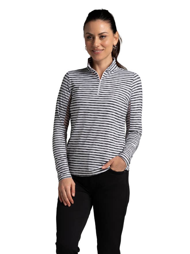 IBKÜL - Wholesale Athletic Top - Women's - Landon Stripe II Print Long Sleeve Mock Neck Top – 10164