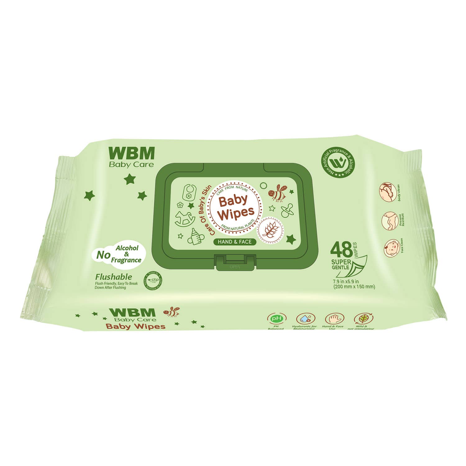 WBM LLC – wholesale Ansikts- och kroppsservetter – Baby – WBM Care Baby våtservetter, Top Dispenser, Oparfymerad, 48 ark0