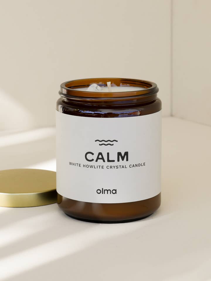 Calm Intention Candle - White Howlite Crystal - Amber for wholesale by JaxKelly Candles