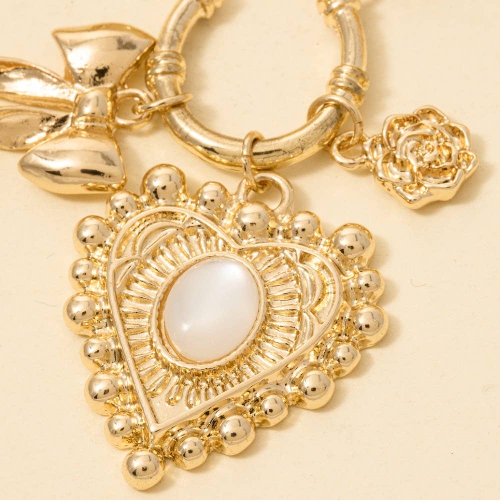 G Heart And Ribbon Bow Pendants Chain Necklace for wholesale on Faire1