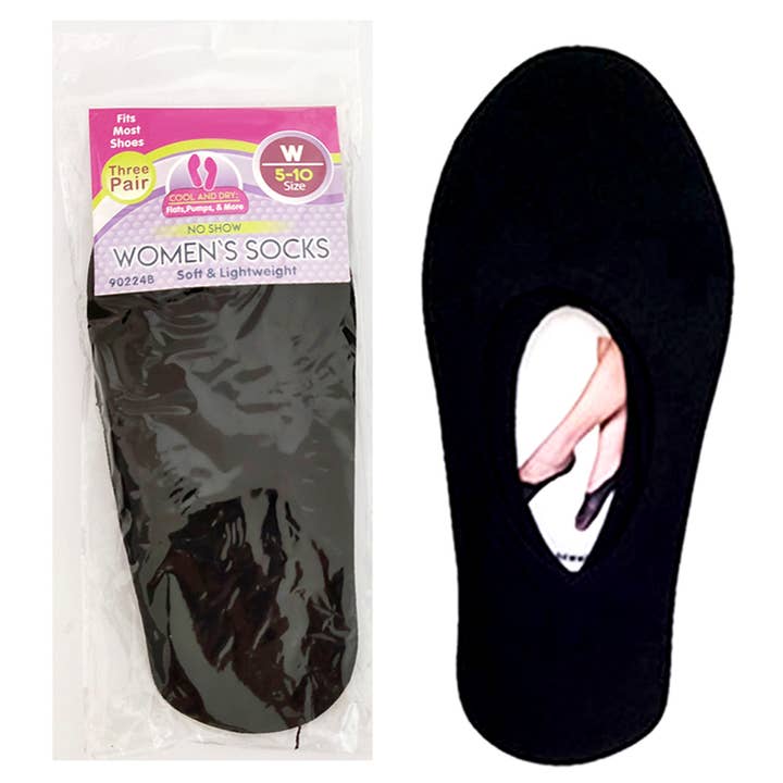 Women's No Show Socks Black 3 Pack for wholesale by Deluxe Import Trading