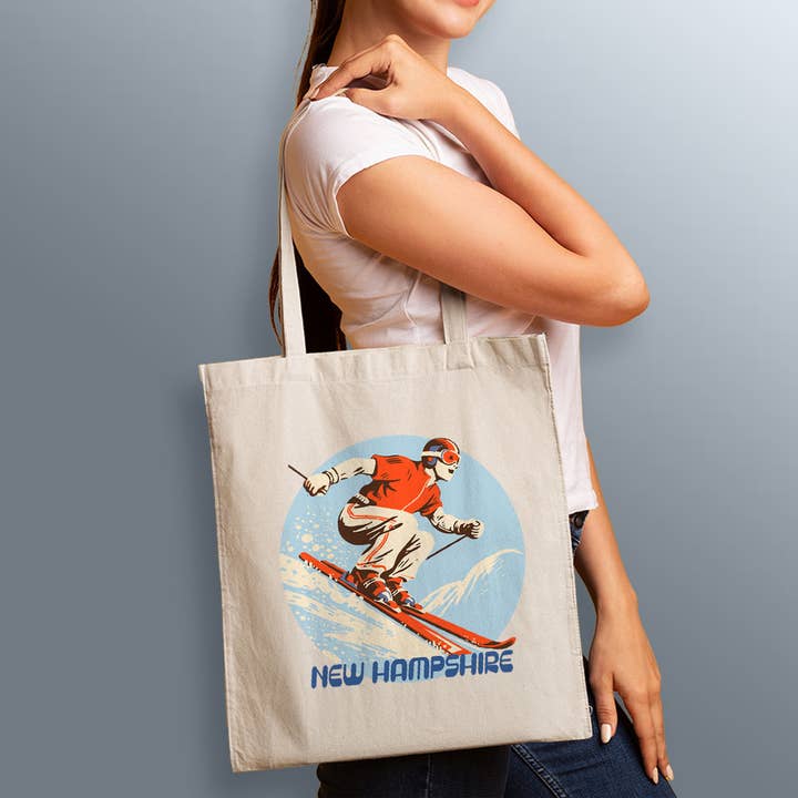 New Hampshire Retro Skier Ski Katoenen Keperboodschappentassen voor wholesale door RetroPlanet