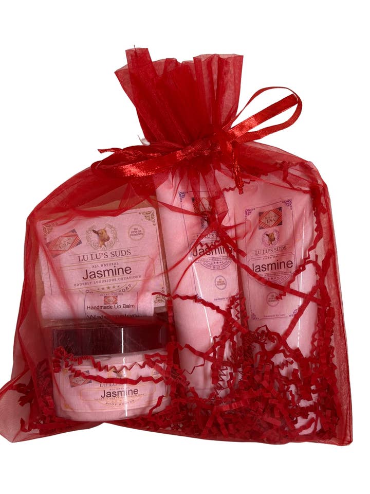Jasmine Soap, Lotion, Body Butter, Body Shower Polish Gift Set for wholesale by Lu Lu's Suds