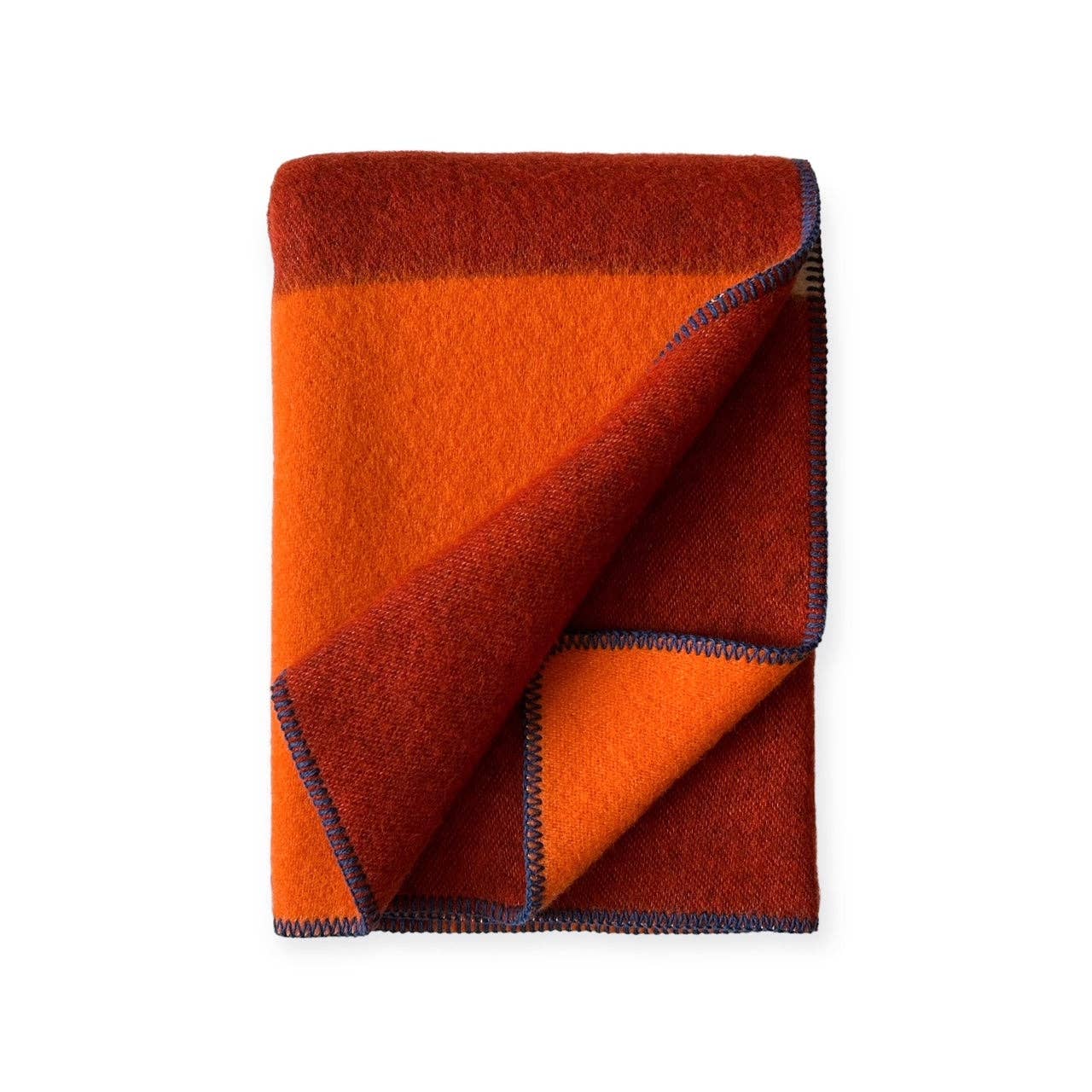 WoolOnly - Wholesale Throw Blanket - Reversible blanket plaid made of Norwegian wool 130x200 cm (Tricolor Square) Papaya/Chili1