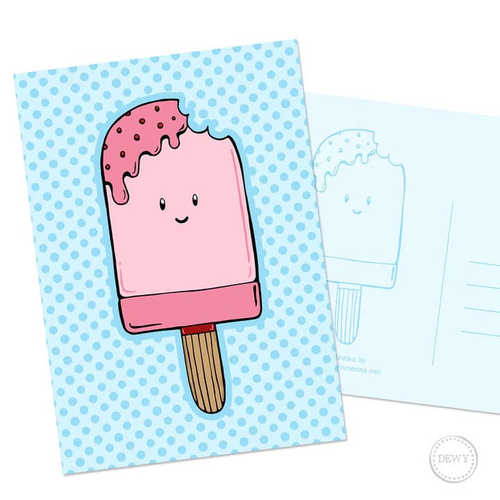 A6 postcard - Kawaii Pink Water Icecream for engroshandel hos DewyCreations