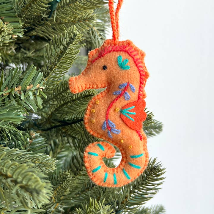 Seahorse Embroidered Wool Christmas Ornament for wholesale by Ornaments 4 Orphans