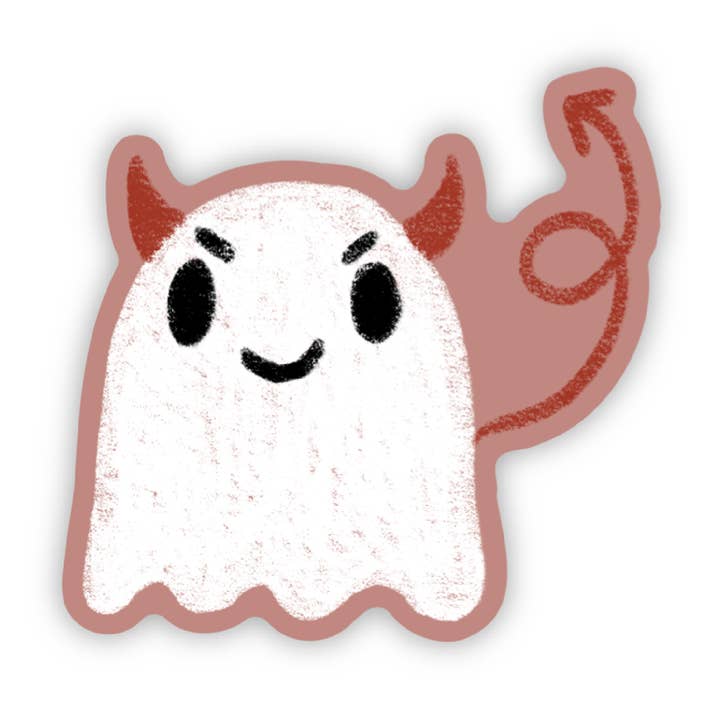 Devil Ghostie - Spookachtige schattige Halloween-vinylsticker Ghost voor wholesale door Doohickle Designs