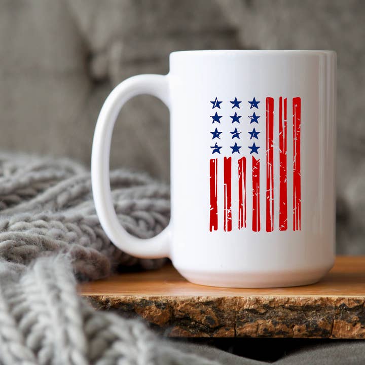 M.B. Paper Design - Wholesale Coffee Mug - American Flag Distressed Coffee Mug - Coffee Cup