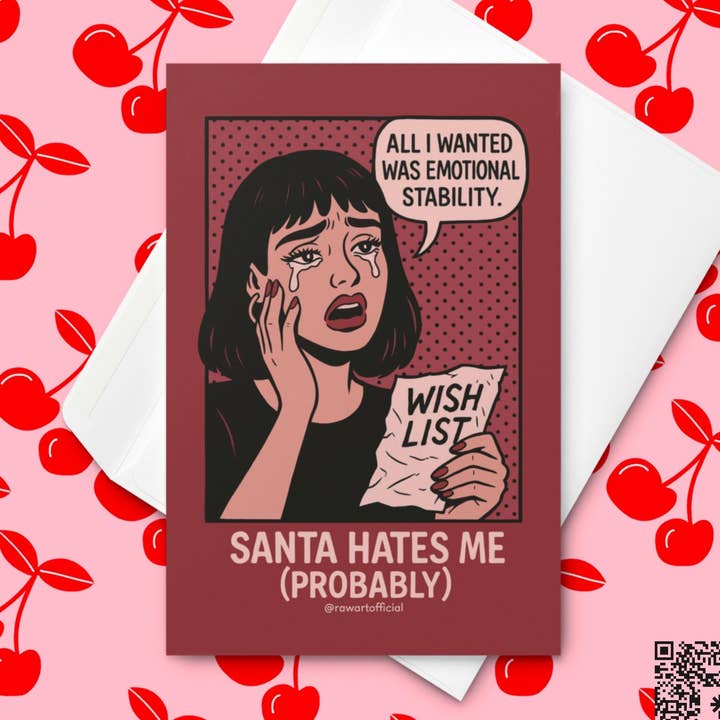 Funny Christmas Card – Santa Hates Me (Probably) – Emotional Stability Holiday Humor for wholesale by Hot Mess Paper Co.
