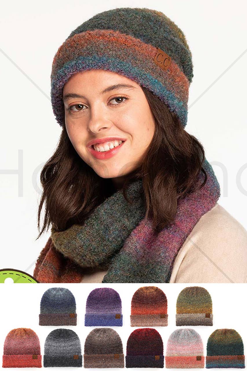 Hana - Wholesale Beanie - Women's - C.C Multi Color Ombre Mohair Cuff Beanie17