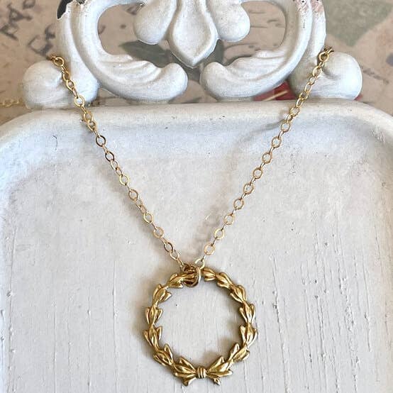 The green antique trunk – wholesale Pendant/charm necklace – Laurel 3 - Wreath Necklace In Antique Gold - Graduation Gift3