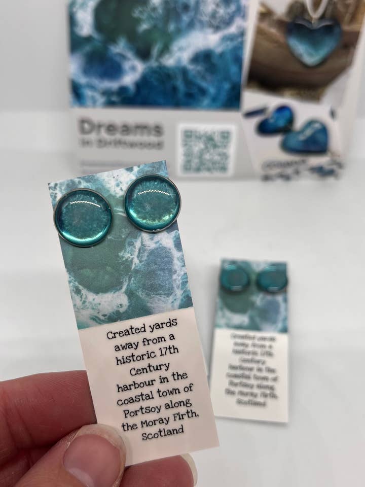 Turquoise blue and shimmer stud earrings | Scottish Gifts for wholesale by Dreams in Driftwood