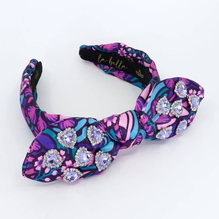 La Bella - Wholesale Fashion Headband - Women's - Night Garden Halo Hearts Mini Bow Headband