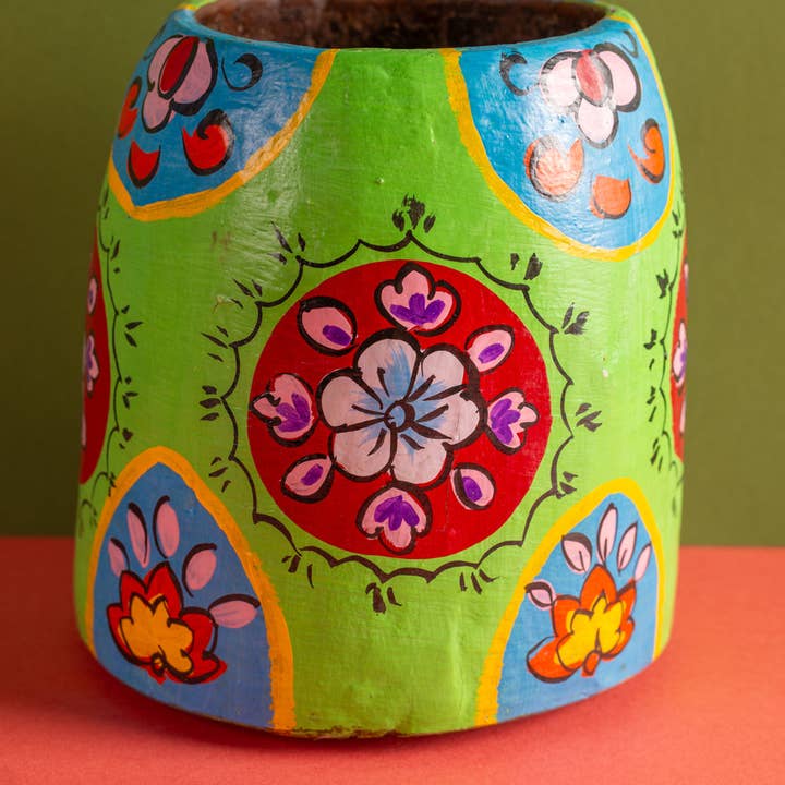 Ian Snow Ltd - Wholesale Vase - Vintage Hand Painted Medium Wooden Pot (Re-worked) - 031