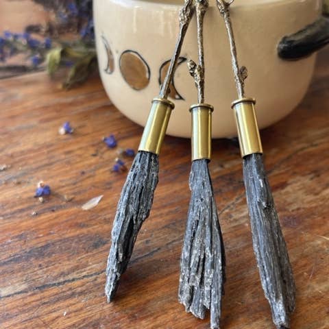 The Dwelling Gem - Wholesale Individual Charm/Pendant - Brass Forest Crystal Witch Broom Protection Talisman Pendant