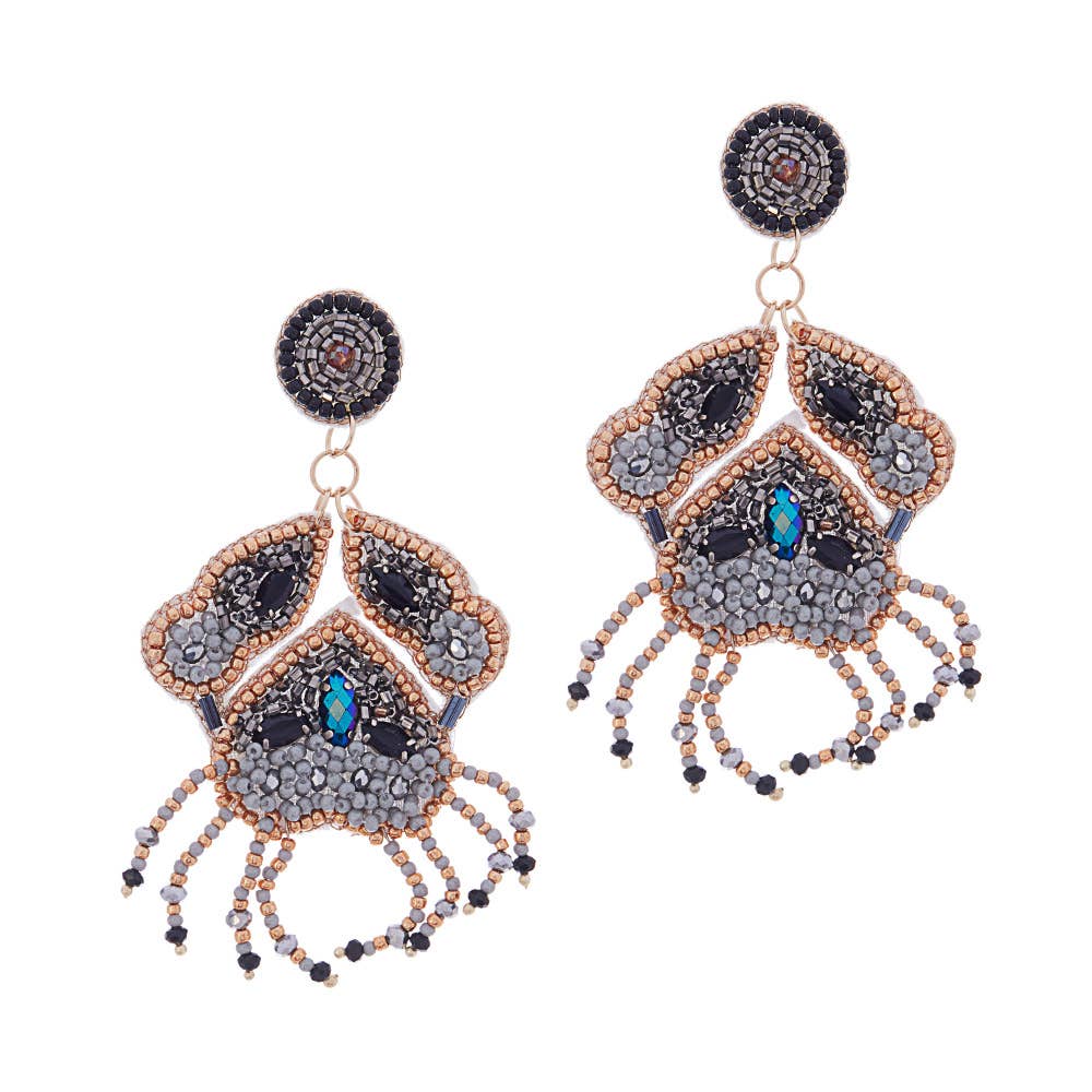 Sensibling Corp. - Wholesale Dangle Earrings - Felt Back Stone Beaded Crab Dangle Earrings3