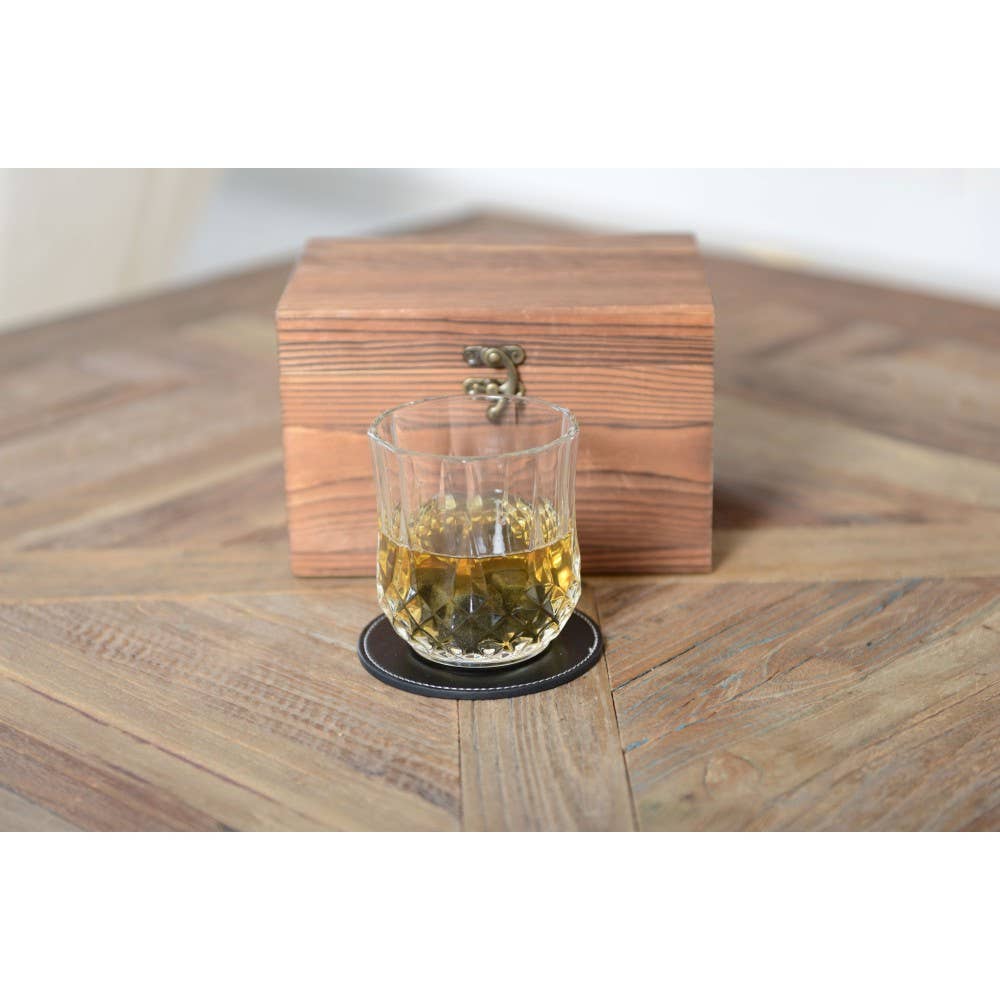 AULICA - Wholesale Cocktail/Liquor Glass - Wooden whisky box, coasters, stone ice cubes3