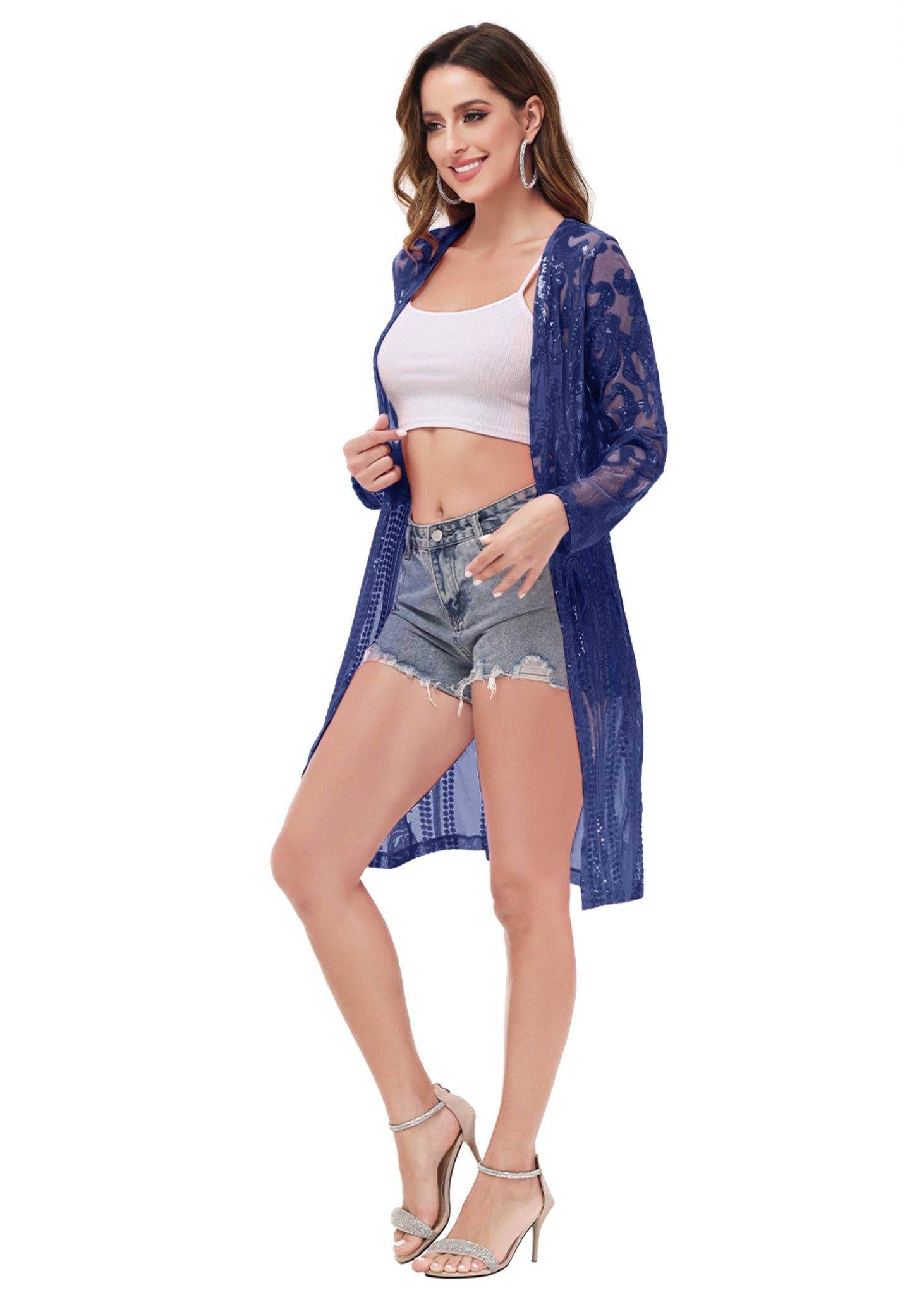 Anna Kaci Wholesale - Vente Kimono – femme - Cardigan à paillettes pour femmes à manches longues et ouvert sur le devant32