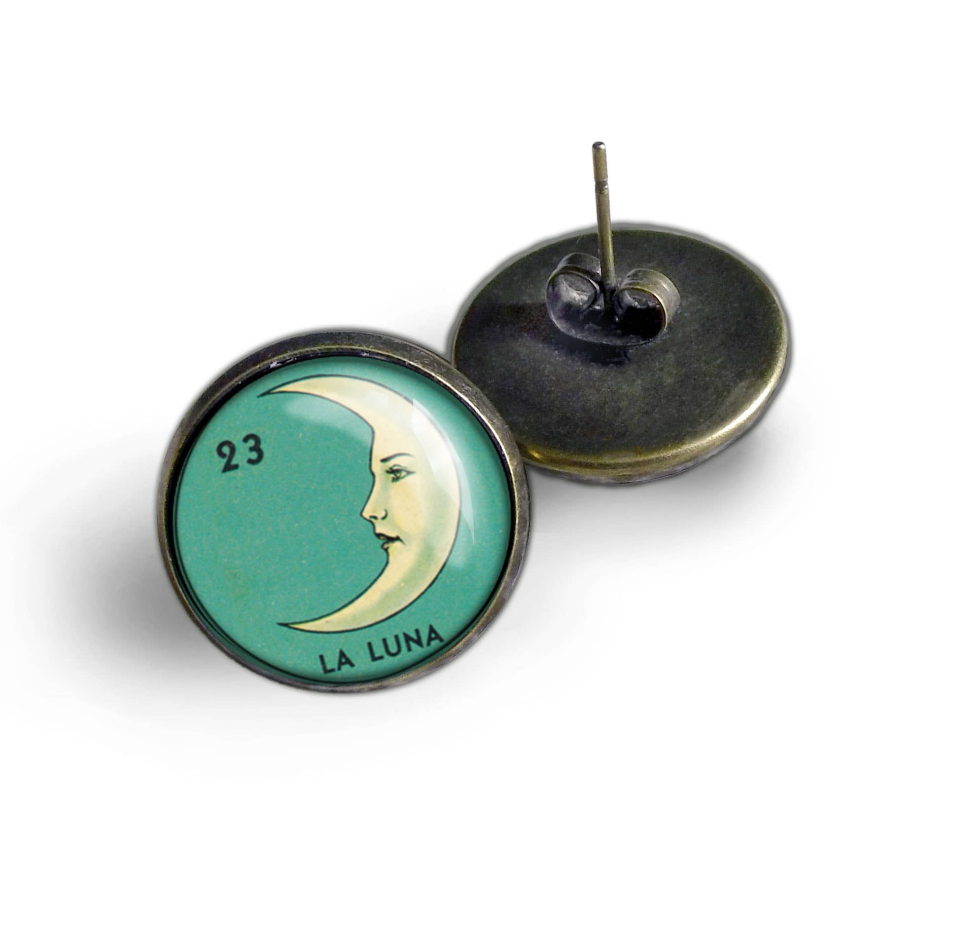 The Divine Iguana - Wholesale Stud/Post Earrings - Loteria La Luna Crescent Moon Stud Earrings3