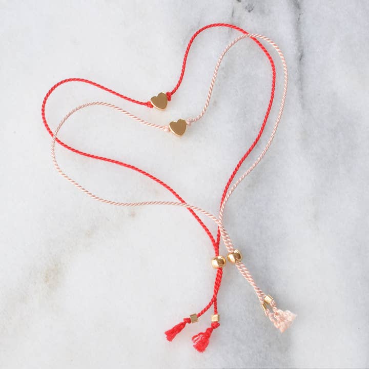 Delicate Valentine String Bracelets with Heart Charm for wholesale by Libby & Smee