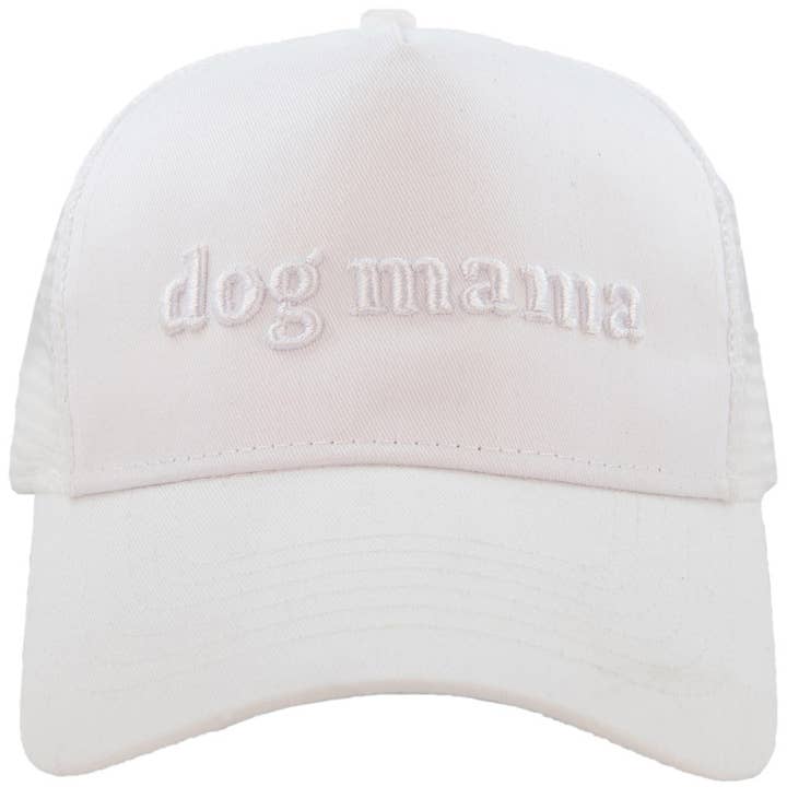 Branco Boné trucker branco com bordado 3D 'Dog Mama' para venda a revendedores na Faire1