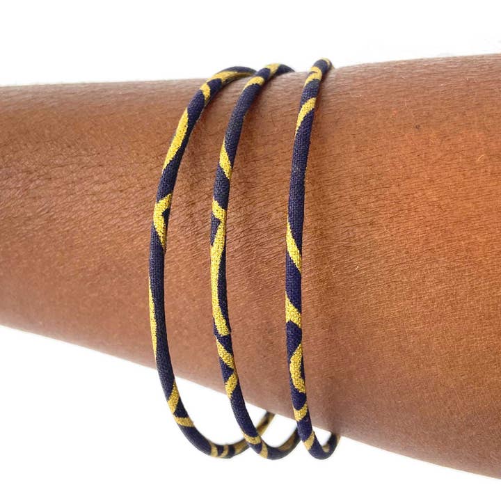 Melokane – wholesale Bangle bracelet – Thin Japanese Seigaiha Black and Gold Bangle Bracelet - 2 Sizes2