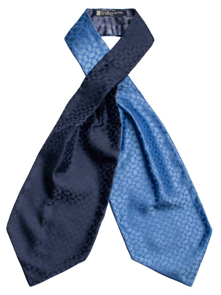 Ascot i silke garnfarvet dobbelt blå bluette mønstret tone‑i‑tone AS236 for engroshandel hos Graffeo Cravatte